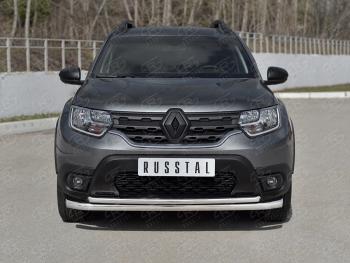 Защита переднего бампера (2 трубы Ø63 и 42 мм, нержавейка) SLITKOFF Renault (Рено) Duster (Дастер)  HM (2020-2024) HM