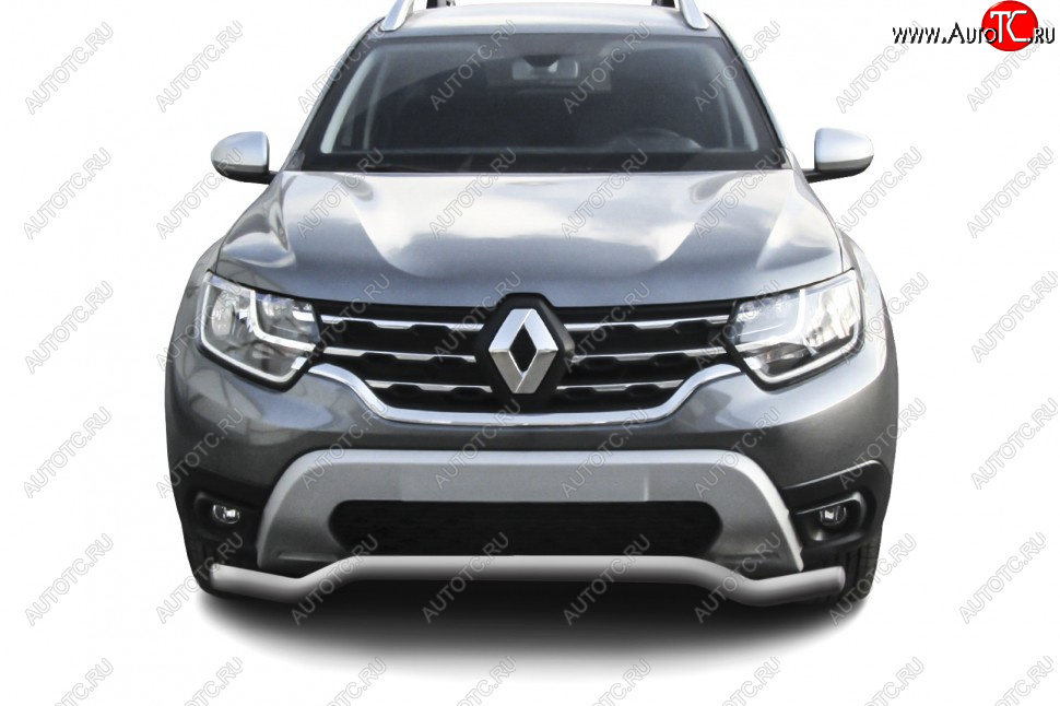 8 949 р. Защита переднего бампера Slitkoff (Ø57 мм).  Renault Duster  HM (2020-2024) (Сталь окрашенная, цвет серебристый)  с доставкой в г. Набережные‑Челны