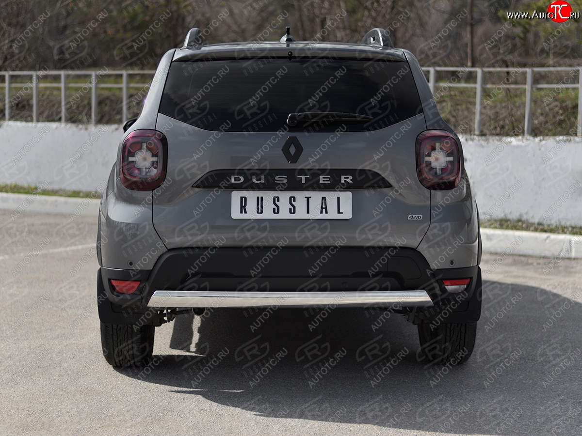 9 349 р. Защита заднего бампера (Ø75х42 мм, нержавейка) Russtal Renault Duster HM (2020-2024)  с доставкой в г. Набережные‑Челны