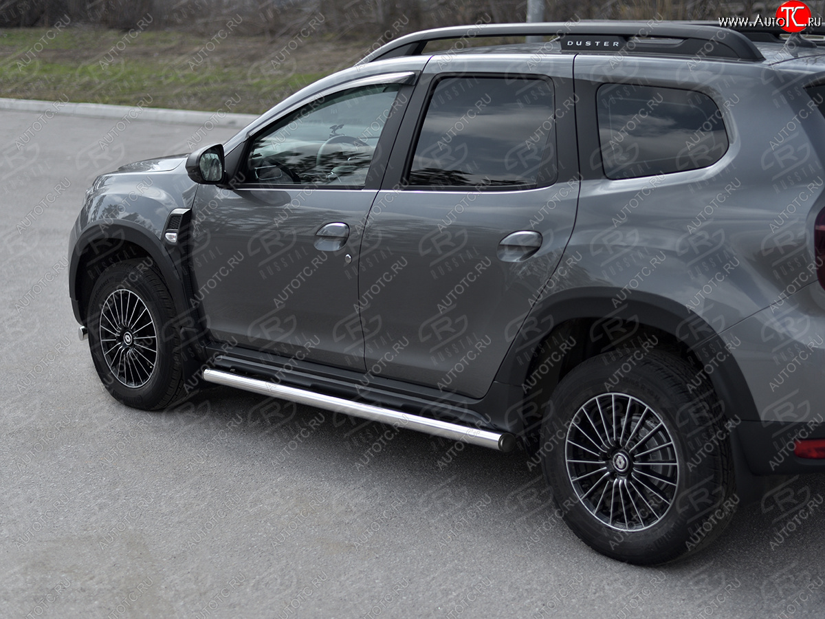 17 999 р. Защита порогов (Ø63 мм, нержавейка) SLITKOFF  Renault Duster  HM (2020-2024) (с пластиковыми заглушками на торцах, полированная нержавейка)  с доставкой в г. Набережные‑Челны