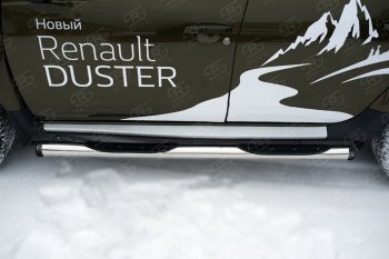 24 999 р. Пороги труба d76 с накладкой SLITKOFF (чёрные V2) Renault Duster HS рестайлинг (2015-2021)  с доставкой в г. Набережные‑Челны. Увеличить фотографию 2