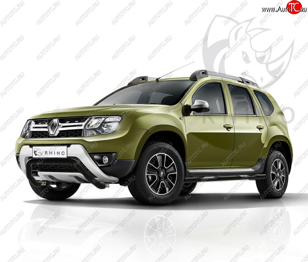 10 199 р. Защита переднего бампера (Ø63 мм волна, окрашенная) SLITKOFF  Renault Duster  HS (2015-2021) рестайлинг (черный муар)  с доставкой в г. Набережные‑Челны