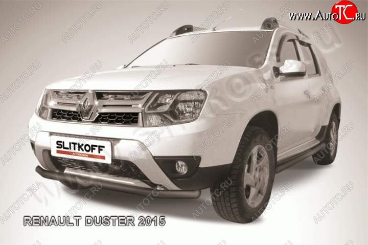 8 299 р. Защита переднего бампер Slitkoff Renault Duster HS рестайлинг (2015-2021) (Цвет: серебристый)  с доставкой в г. Набережные‑Челны