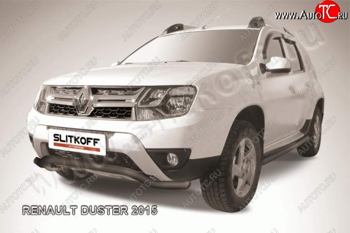 8 949 р. Защита переднего бампер (сталь окрашенная, волна 57 мм) Slitkoff Renault Duster HS рестайлинг (2015-2021) (Цвет: серебристый)  с доставкой в г. Набережные‑Челны