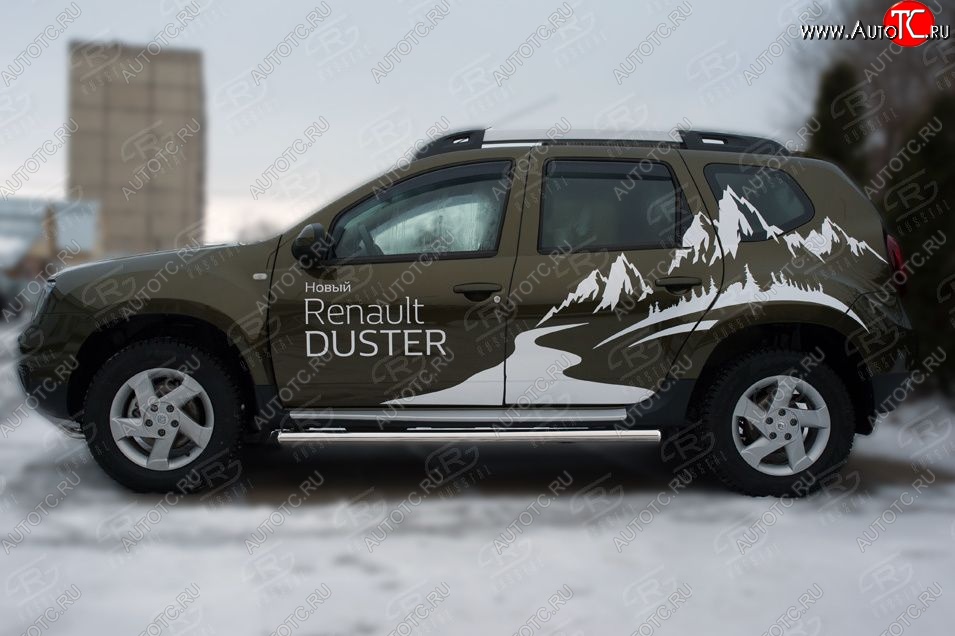 5 999 р. Защита порогов из круглой трубы диаметром 63 мм Russtal v23 Renault Duster HS рестайлинг (2015-2021) (Сталь с полимерным покрытием. Цвет: серебристый)  с доставкой в г. Набережные‑Челны