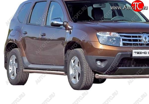 7 999 р. Защита порогов ТехноСфера (Техно Сфера) (Сталь с покрытием, 63.5 mm)  Renault Duster  HS (2010-2015) дорестайлинг (цвет: Серебристый)  с доставкой в г. Набережные‑Челны