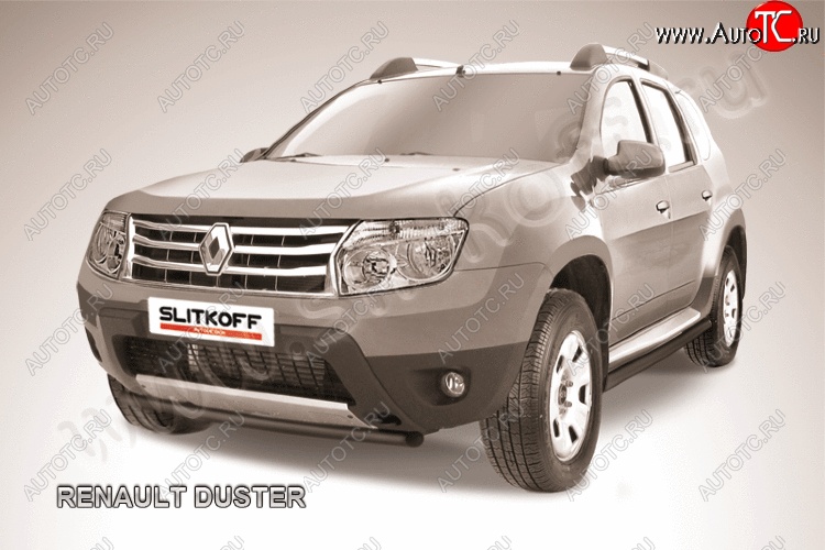 7 599 р. Защита переднего бампер Slitkoff Renault Duster HS дорестайлинг (2010-2015) (Цвет: серебристый)  с доставкой в г. Набережные‑Челны