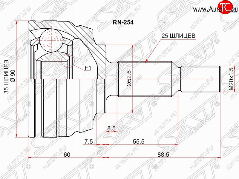 2 899 р. Шрус (наружный) 4WD SAT (35*25*52.6 мм) Renault Duster HS дорестайлинг (2010-2015)  с доставкой в г. Набережные‑Челны