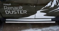 16 299 р. Защита порогов из круглой трубы диаметром 63 мм (рестайлинг) Russtal Renault Duster HS дорестайлинг (2010-2015) (Защита порогов с со скосами на торцах (вариант 1))  с доставкой в г. Набережные‑Челны. Увеличить фотографию 3