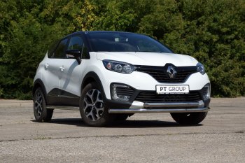 22 349 р. Защита переднего бампера двойная из труб d63/63 мм Petroil Tuning Renault Kaptur дорестайлинг (2016-2020) (Нержавеющая полированная сталь)  с доставкой в г. Набережные‑Челны. Увеличить фотографию 2