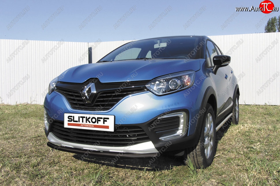 7 599 р. Защита переднего бампера из трубы d42 Slitkoff  Renault Kaptur (2016-2020) дорестайлинг (Цвет: серебристый)  с доставкой в г. Набережные‑Челны