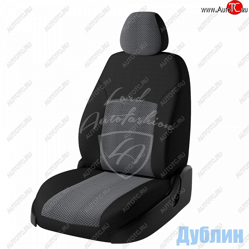 6 399 р. Чехлы для сидений Lord Autofashion Дублин (жаккард, 3 Г-образных подгол-ка) Renault Logan 2 дорестайлинг (2014-2018) (Черный, вставка Ёж Белый)  с доставкой в г. Набережные‑Челны