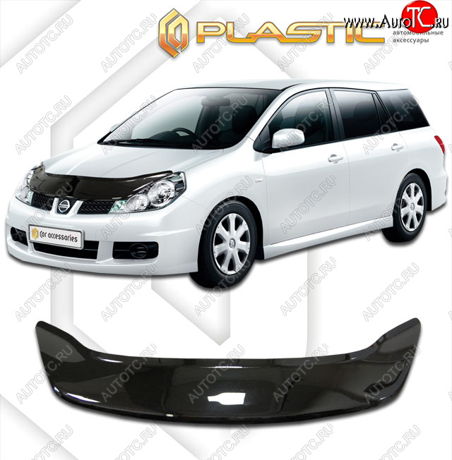 2 199 р. Дефлектор капота (exclusive) CA-Plastic  Nissan Wingroad  3 Y12 (2005-2018) 3-ое универсал (Classic чёрный, Без надписи)  с доставкой в г. Набережные‑Челны