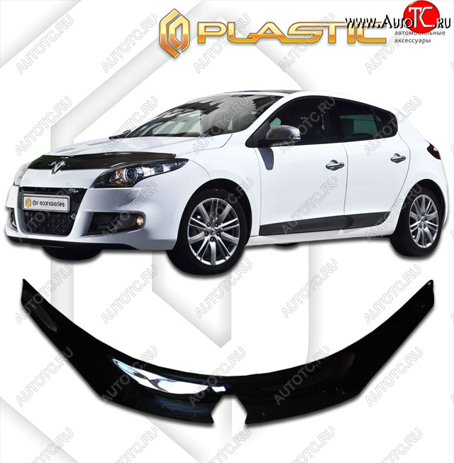 2 399 р. Дефлектор капота (exclusive) CA-Plastic  Renault Megane  купе 3 дв. (2008-2014) дорестайлинг, 1-ый рестайлинг (Classic чёрный, Без надписи)  с доставкой в г. Набережные‑Челны