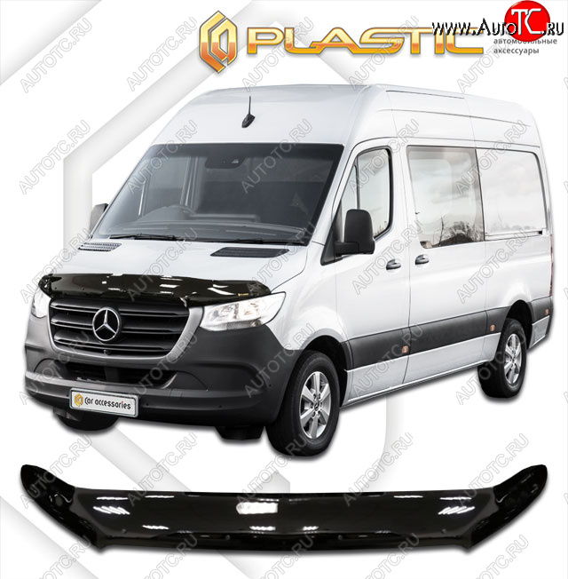 2 899 р. Дефлектор капота (exclusive) CA-Plastic  Mercedes-Benz Sprinter  W910 (2018-2024) (Classic черный, Без надписи)  с доставкой в г. Набережные‑Челны