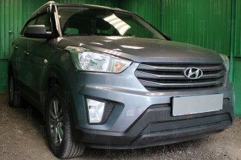 Защитная сетка радиатора в бампер (ячейка 4х10 мм) Стрелка11 Премиум Hyundai Creta GS рестайлинг (2019-2021)  (черная)