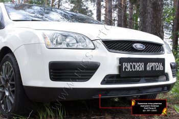 2 499 р. Защитная сетка решетки переднего бампера Русская Артель  Ford Focus  2 (2004-2008)  седан дорестайлинг, универсал дорестайлинг, хэтчбэк 3 дв. дорестайлинг, хэтчбэк 5 дв. дорестайлинг (Поверхность текстурная)  с доставкой в г. Набережные‑Челны. Увеличить фотографию 2