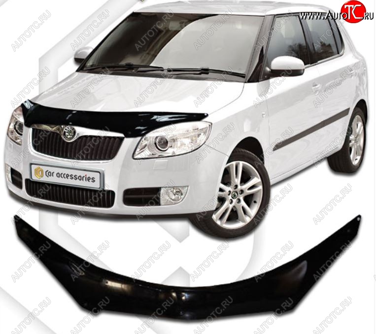 2 459 р. Дефлектор капота CA-Plastiс  Skoda Fabia  Mk2 (2007-2010) универсал дорестайлинг, хэтчбэк дорестайлинг (Classic черный, Без надписи)  с доставкой в г. Набережные‑Челны