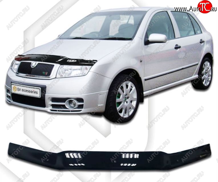 1 999 р. Дефлектор капота CA-Plastiс  Skoda Fabia  Mk1 (2004-2008) седан рестайлинг, хэтчбек рестайлинг (Classic черный, Без надписи)  с доставкой в г. Набережные‑Челны