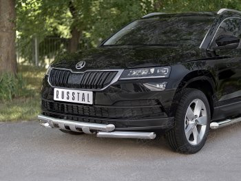 29 999 р. Защита переднего бампера (2 трубы Ø63 мм, нержавейка) SLITKOFF Skoda Karoq NU7 дорестайлинг (2017-2021)  с доставкой в г. Набережные‑Челны. Увеличить фотографию 2