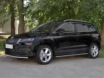 16 999 р. Защита переднего бампера (Ø42 мм, нержавейка) SLITKOFF  Skoda Karoq  NU7 (2017-2021) дорестайлинг  с доставкой в г. Набережные‑Челны. Увеличить фотографию 3