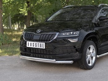 23 899 р. Защита переднего бампера (2 трубы Ø63 и 42 мм, нержавейка) SLITKOFF Skoda Karoq NU7 дорестайлинг (2017-2021)  с доставкой в г. Набережные‑Челны. Увеличить фотографию 2