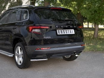 13 999 р. Защита заднего бампера (Ø42 мм уголки, нержавейка) SLITKOFF  Skoda Karoq  NU7 (2017-2021) дорестайлинг  с доставкой в г. Набережные‑Челны. Увеличить фотографию 2