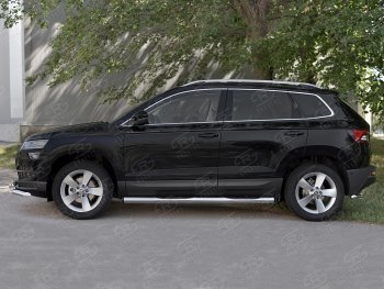 25 099 р. Защита порогов на SLITKOFF труба d76 с накладкой  Skoda Karoq  NU7 (2017-2024) дорестайлинг, рестайлинг (защита порогов с заглушками на торцах)  с доставкой в г. Набережные‑Челны. Увеличить фотографию 3