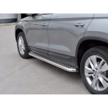 25 499 р. Порожки для ног (труба Ø63) SLITKOFF  Skoda Kodiaq  NU7 (2017-2021) дорестайлинг (Вариант 2 (лист алюм, проф.сталь))  с доставкой в г. Набережные‑Челны. Увеличить фотографию 4