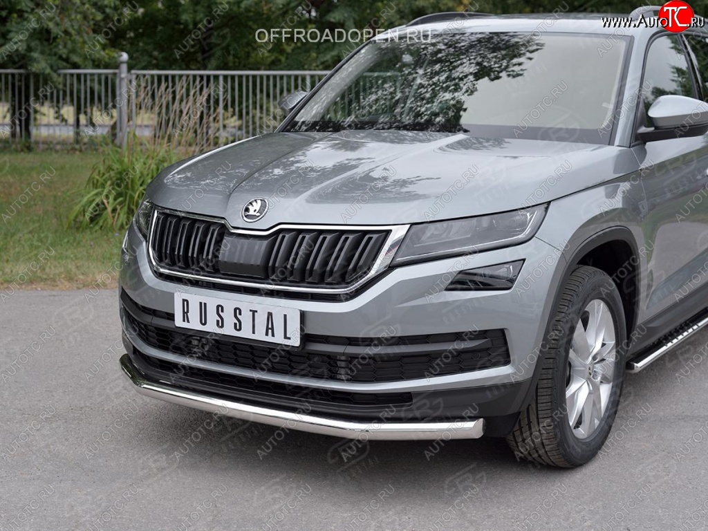 18 299 р. Защита переднего бампера (Ø63 мм, нержавейка) SLITKOFF  Skoda Kodiaq  NU7 (2017-2021) дорестайлинг  с доставкой в г. Набережные‑Челны