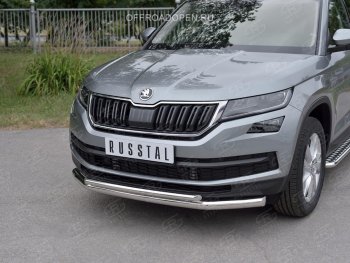 23 499 р. Защита переднего бампера (2 трубы Ø63 и 42 мм, нержавейка) SLITKOFF Skoda Kodiaq NU7 дорестайлинг (2017-2021)  с доставкой в г. Набережные‑Челны. Увеличить фотографию 2