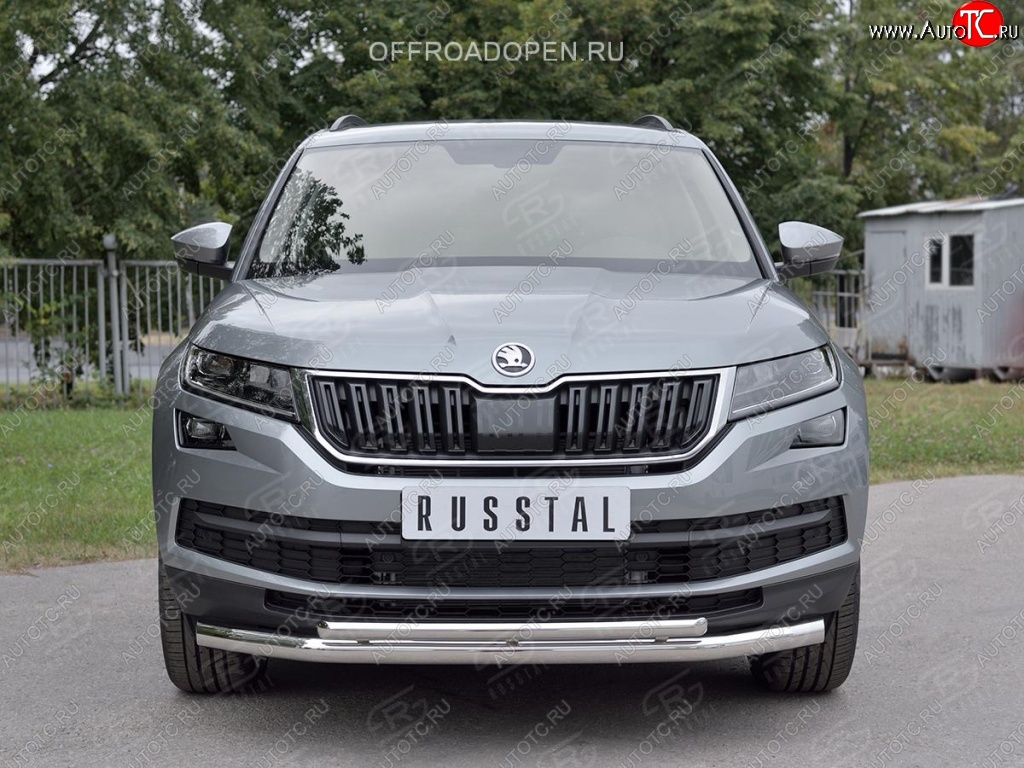 23 499 р. Защита переднего бампера (2 трубы Ø63 и 42 мм, нержавейка) SLITKOFF Skoda Kodiaq NU7 дорестайлинг (2017-2021)  с доставкой в г. Набережные‑Челны