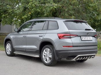 24 799 р. Защита заднего бампера (Ø42 мм волна+зубы, нержавейка) SLITKOFF  Skoda Kodiaq  NU7 (2017-2021) дорестайлинг  с доставкой в г. Набережные‑Челны. Увеличить фотографию 2