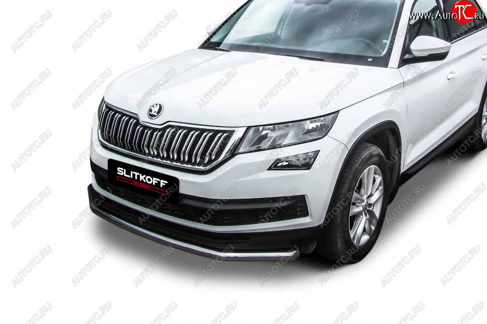 15 999 р. Защита переднего бампера Slitkoff (Ø 57 мм) .  Skoda Kodiaq  NU7 (2017-2021) дорестайлинг (Нержавеющая сталь)  с доставкой в г. Набережные‑Челны