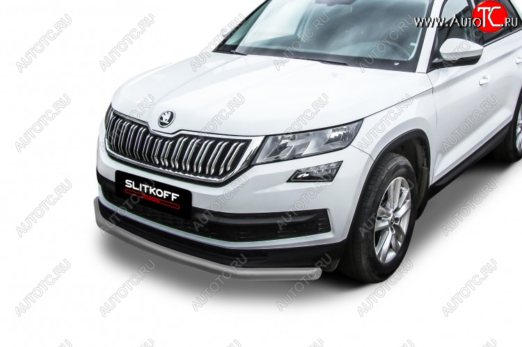 11 199 р. Защита переднего бампера Slitkoff (Ø 76 мм)  Skoda Kodiaq  NU7 (2017-2021) дорестайлинг (Сталь с полимерным покрытием. Цвет: серебристый)  с доставкой в г. Набережные‑Челны