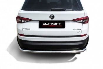 11 649 р. Защита заднего бампера Slitkoff (Ø 57 мм, с гибами)  Skoda Kodiaq  NU7 (2017-2021) дорестайлинг (Нержавеющая сталь)  с доставкой в г. Набережные‑Челны. Увеличить фотографию 2