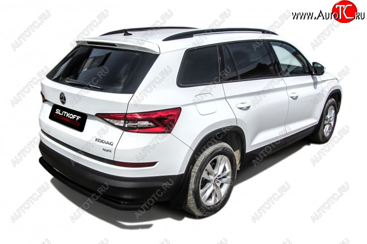 7 999 р. Защита заднего бампера Slitkoff (Ø 57 мм, с гибами)  Skoda Kodiaq  NU7 (2017-2021) дорестайлинг (Сталь с полимерным покрытием. Цвет: черный)  с доставкой в г. Набережные‑Челны