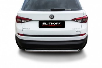 11 599 р. Защита заднего бампера Slitkoff (Ø 57 мм)  Skoda Kodiaq  NU7 (2017-2021) дорестайлинг (Нержавеющая сталь)  с доставкой в г. Набережные‑Челны. Увеличить фотографию 2