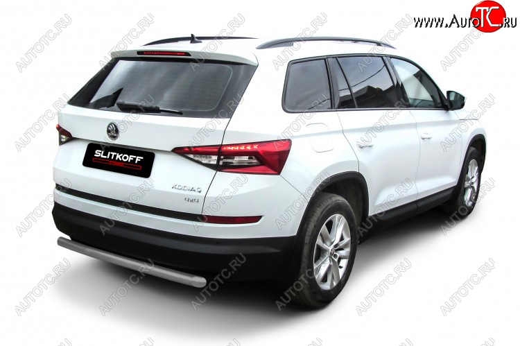 7 299 р. Защита заднего бампера Slitkoff (Ø 57 мм)  Skoda Kodiaq  NU7 (2017-2021) дорестайлинг (Сталь с полимерным покрытием. Цвет: серебристый)  с доставкой в г. Набережные‑Челны