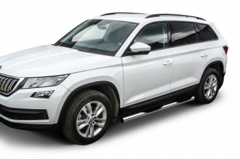 20 649 р. Защита порогов Slitkoff (Ø 76 мм, в проступями)  Skoda Kodiaq  NU7 (2017-2021) дорестайлинг (Нержавеющая сталь)  с доставкой в г. Набережные‑Челны. Увеличить фотографию 2