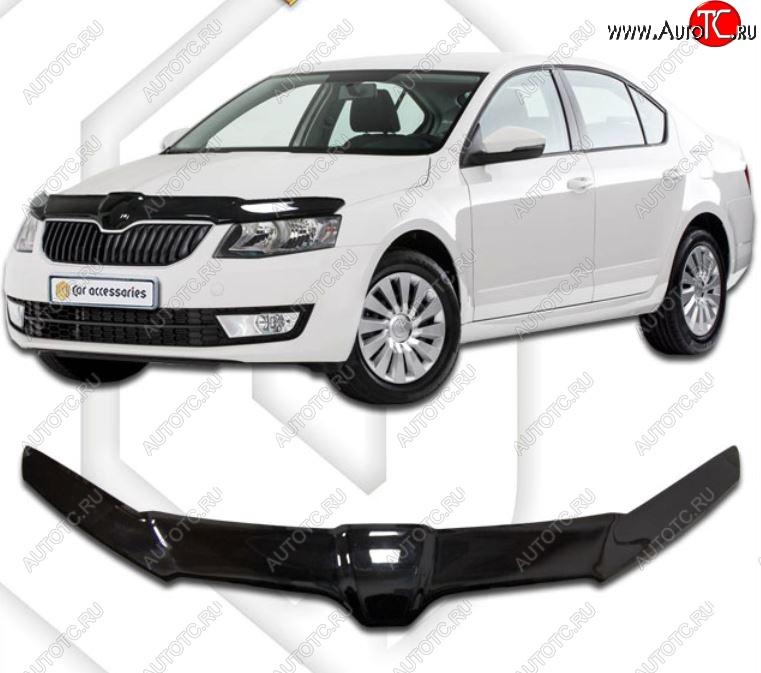 2 399 р. Дефлектор капота CA-Plastiс exclusive Skoda Octavia A7 дорестайлинг лифтбэк (2012-2017) (Classic черный, Без надписи)  с доставкой в г. Набережные‑Челны