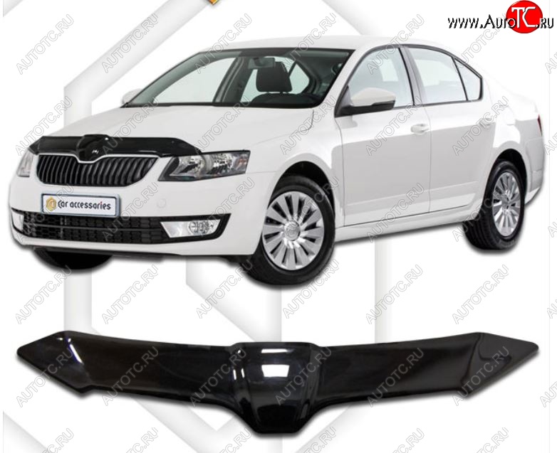 2 099 р. Дефлектор капота CA-Plastiс  Skoda Octavia  A7 (2012-2017) дорестайлинг лифтбэк (Classic черный, Без надписи)  с доставкой в г. Набережные‑Челны