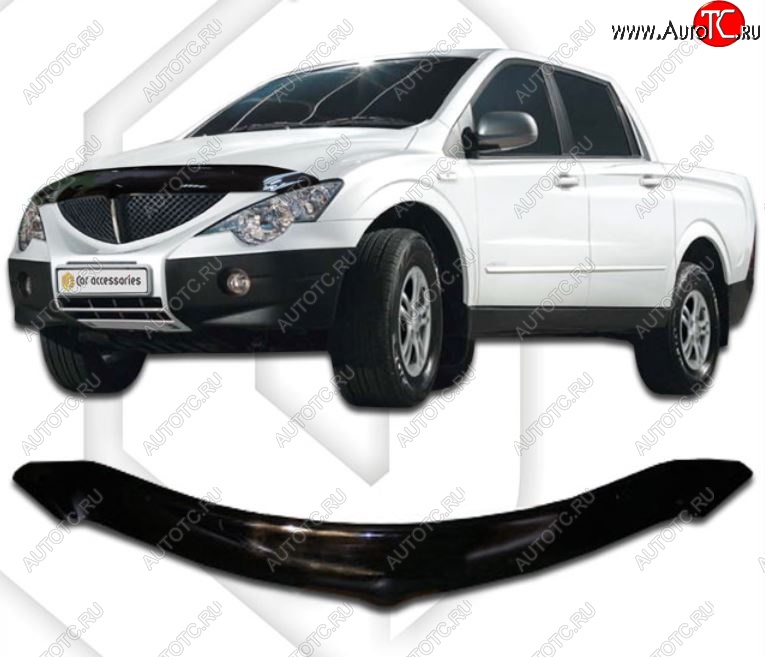 2 159 р. Дефлектор капота CA-Plastiс  SSANGYONG Actyon Sport (2006-2011) (classic черный, Без надписи)  с доставкой в г. Набережные‑Челны