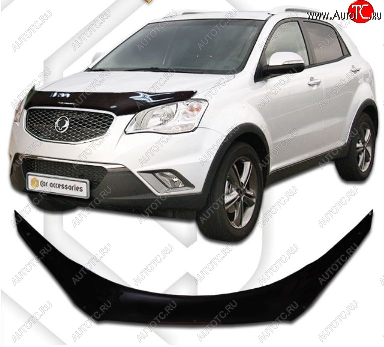 2 199 р. Дефлектор капота CA-Plastiс  SSANGYONG Actyon (2010-2013) дорестайлинг (Classic черный, Без надписи)  с доставкой в г. Набережные‑Челны