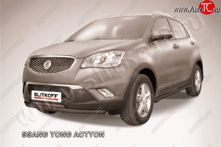 11 449 р. защита переднего бампера Slitkoff  SSANGYONG Actyon  1 (2006-2010) (Цвет: серебристый)  с доставкой в г. Набережные‑Челны