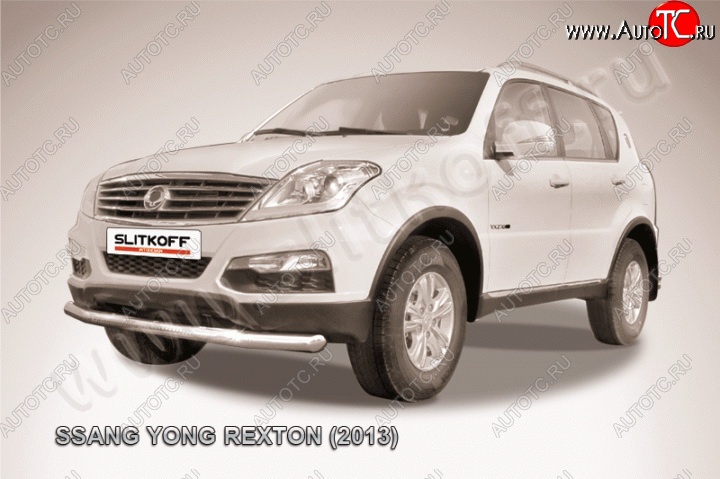 12 849 р. Одинарная защита переднего бампера диаметром 76 мм Slitkoff  SSANGYONG Rexton  Y290 (2012-2017) (Цвет: нержавеющая полированная сталь)  с доставкой в г. Набережные‑Челны