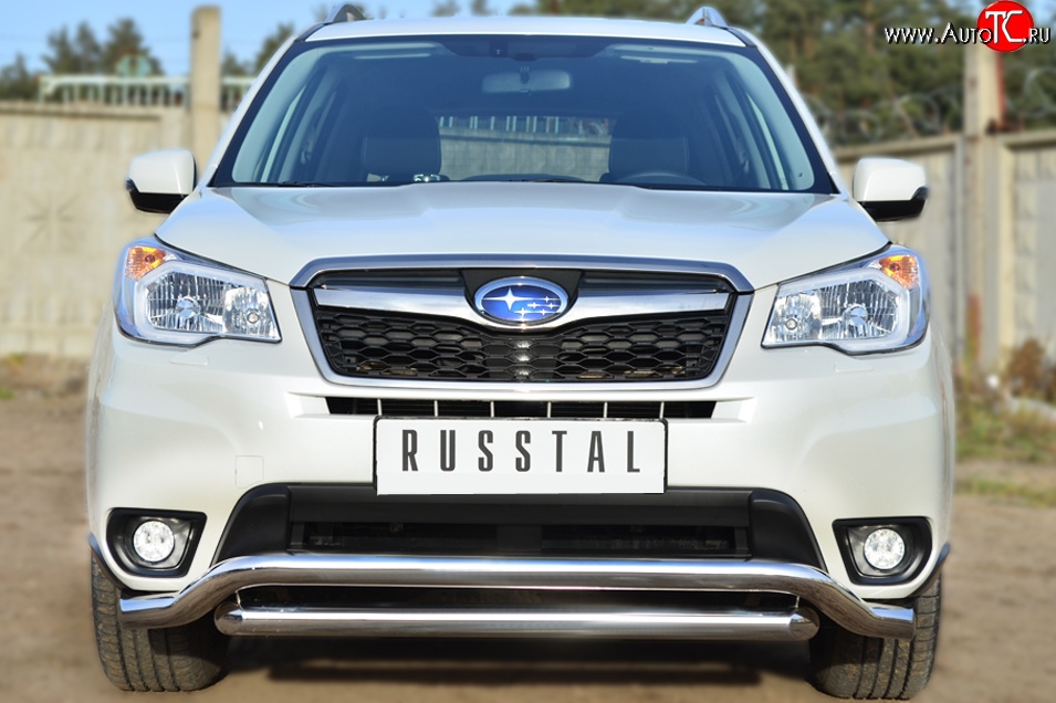 25 599 р. Защита переднего бампера (2 трубыØ63 мм, волна, нержавейка) SLITKOFF Subaru Forester SJ дорестайлинг (2012-2016)  с доставкой в г. Набережные‑Челны