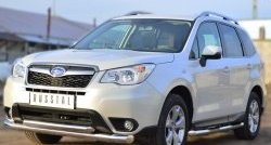 21 449 р. Защита переднего бампера (2 трубыØ76 и 63 мм, нержавейка) SLITKOFF Subaru Forester SJ дорестайлинг (2012-2016)  с доставкой в г. Набережные‑Челны. Увеличить фотографию 2