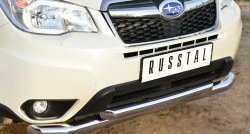 21 449 р. Защита переднего бампера (2 трубыØ76 и 63 мм, нержавейка) SLITKOFF Subaru Forester SJ дорестайлинг (2012-2016)  с доставкой в г. Набережные‑Челны. Увеличить фотографию 3