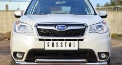 21 449 р. Защита переднего бампера (2 трубыØ76 и 63 мм, нержавейка) SLITKOFF Subaru Forester SJ дорестайлинг (2012-2016)  с доставкой в г. Набережные‑Челны. Увеличить фотографию 1